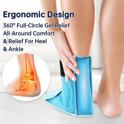 Ankle Ice Pack Wrap for Heel Foot Swelling Pain Relief, Reusable Large Hot Cold Gel Pack for Sprain, Achilles Tendonitis, Arthritis, Plantar Fasciitis, Post-Surgery, Sports Injury (Black,1pcs)