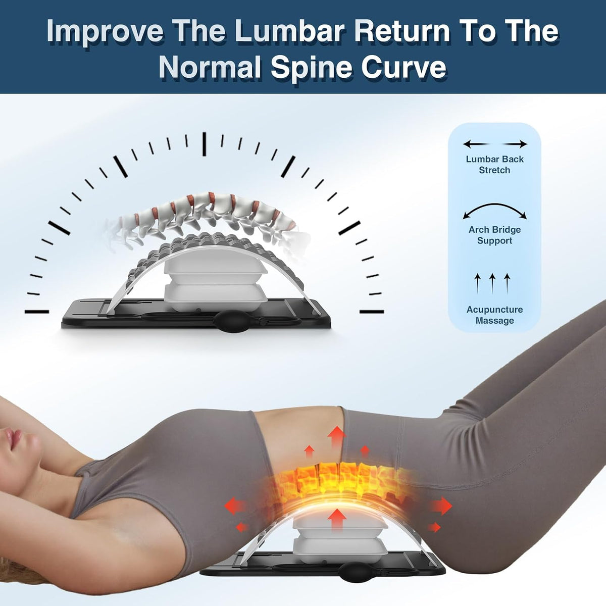 Back Stretcher for Lower Back Pain Relief,Adjustable Inversion Lumbar Traction Device,Lumbar Support Board for Spinal Decompression and Scoliosis,Back Support Sciatica Pain Relief