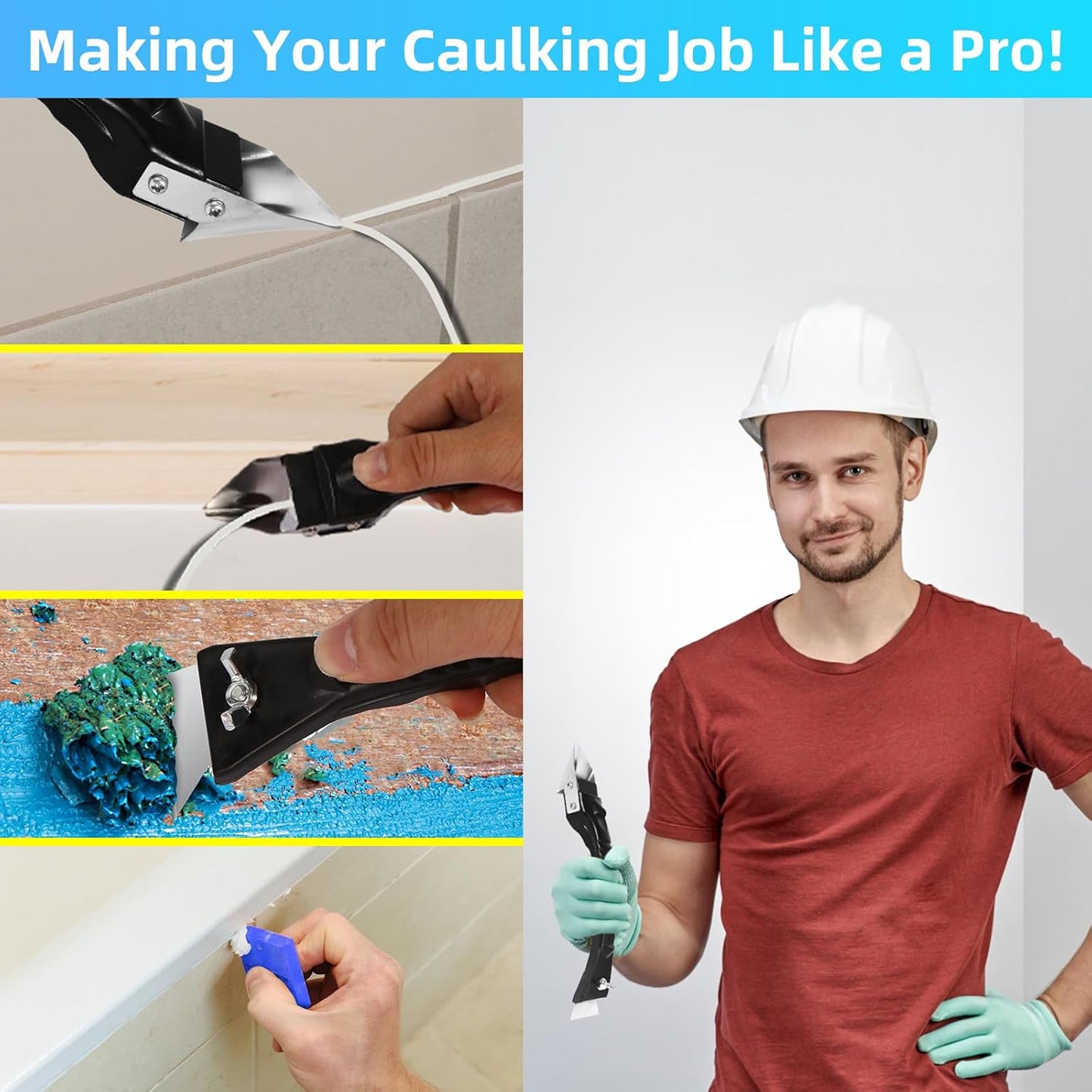 Caulk Tool Kit for Removal and Application Caulking Spatula Grout Stripper Tool Grout Remover Angle Carbide Scraper Caulking Tips Tool with Caulk Application Tool and Silicone Finishing Tools