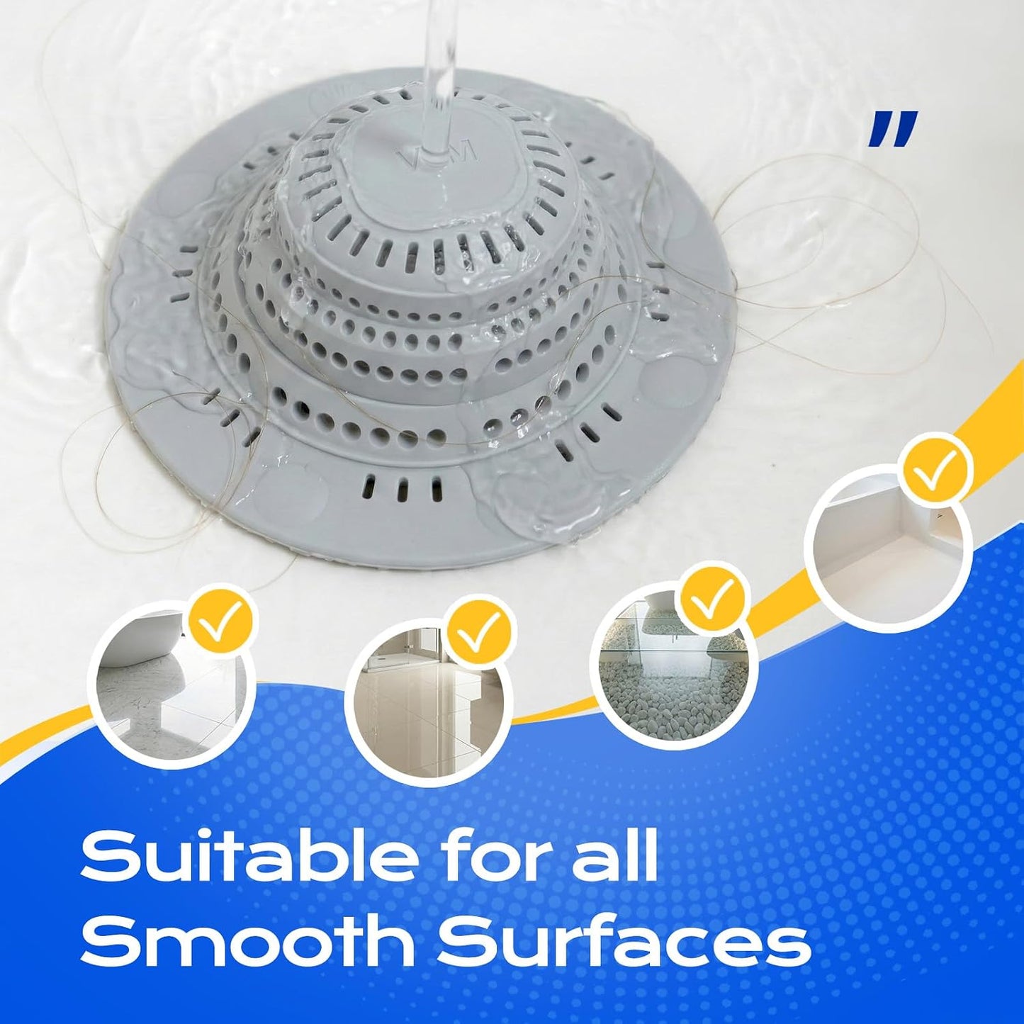 VLM 2 Pack Shower Drain Hair Catcher, Upgraded Drain Cover with Strong Suction Cups, Anti-Clog Hair Trap Stopper for Bathtub Shower Sink Laundry