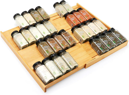 Bamboo Spice Drawer Organizer, 4-Tier Spice Rack for Cabinet | 12"-23" Expandable,No Assembly,Seasoning Storage Insert,(Need 3.1” Deep Drawer) Spice Organizer for Drawer,Jars Not Included