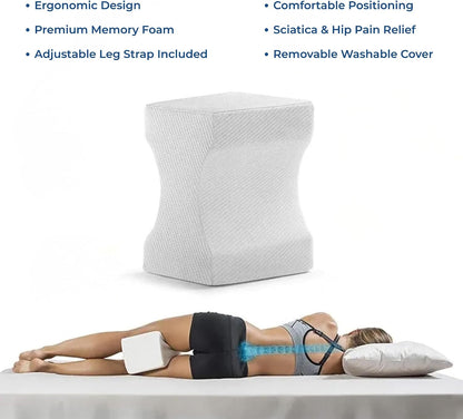 Home & Travel Gear Knee Pillow for Side Sleepers — Memory Foam Leg Pillow with Adjustable Strap | Hip & Lower Back Comfort | Ergonomic Support for Comfortable Positioning | Removable Washable Cover