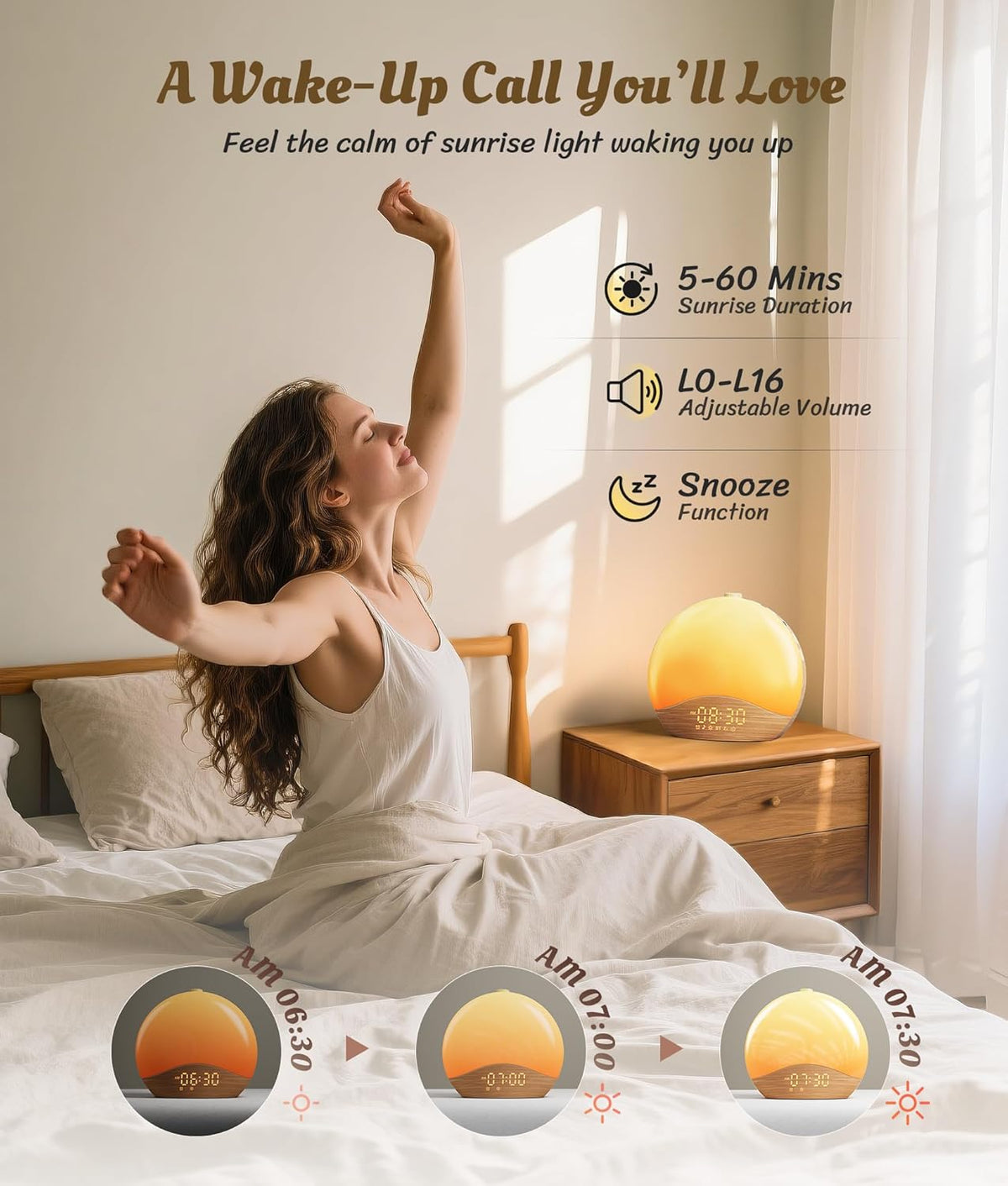 ecozy Sunrise Alarm Clock for Bedroom, White Noise Sound Machine