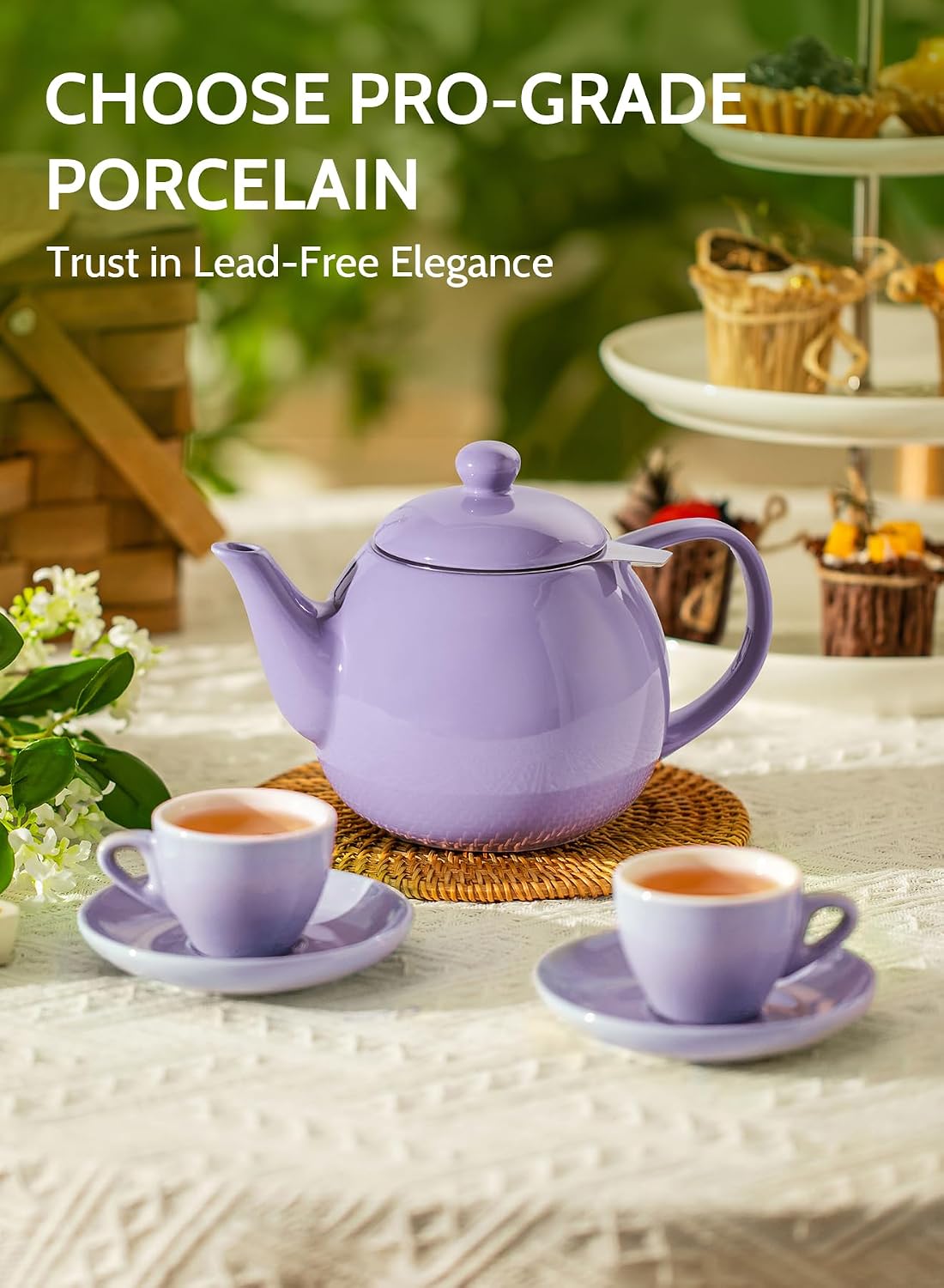 Sweese Teapots for Tea, 27 oz Porcelain Tea pot with Removable Stainless Steel Infuser, Tea Pots for Loose Tea - White