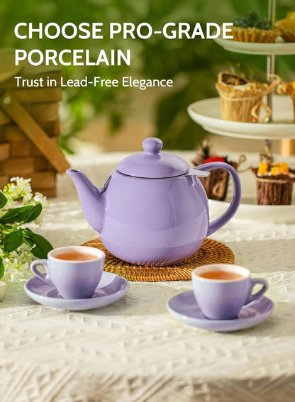 Sweese Teapots for Tea, 27 oz Porcelain Tea pot with Removable Stainless Steel Infuser, Tea Pots for Loose Tea - White