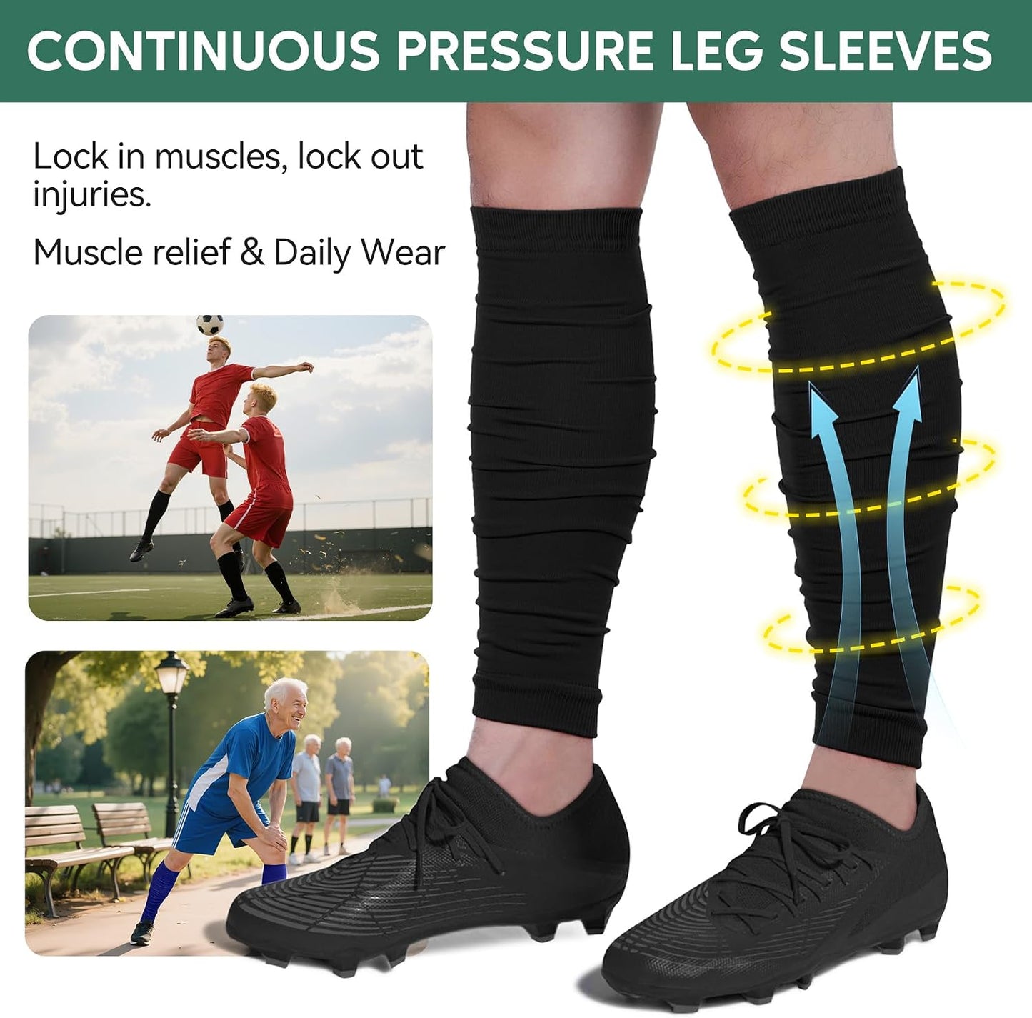 Zando Leg Compression Sleeves for Men – Football Shin Guard Grip Pre Cut Soccer Socks For Calf Support Muscle Recovery