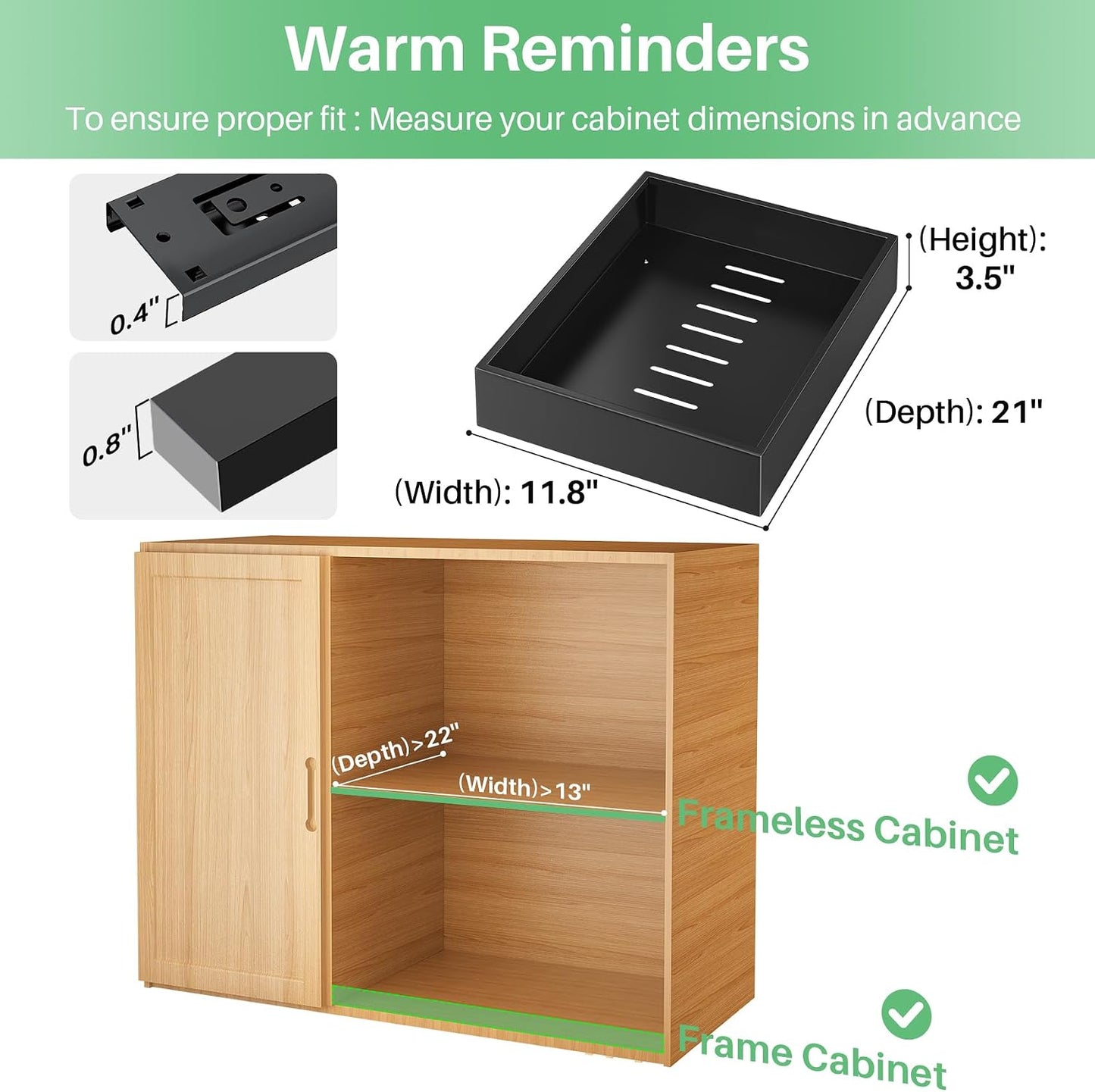 Pull out Cabinet Organizer, 21"Deep, Heavy Duty Full-Extension Slide out Drawers for Kitchen Cabinets with Nano Adhesive, Roll Out Shelf Sliding Cabinet for Pots, Bathroom, Pantry, Under Sink, White