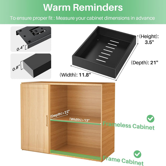 Pull out Cabinet Organizer, 21"Deep, Heavy Duty Full-Extension Slide out Drawers for Kitchen Cabinets with Nano Adhesive, Roll Out Shelf Sliding Cabinet for Pots, Bathroom, Pantry, Under Sink, White