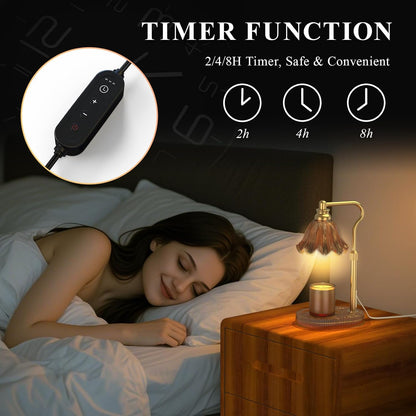 Flower Candle Warmer Lamp,Adjustable Timer & Dimmer(Green) | Adjustable height fits jars. Timer & dimmer safe melt. 2 bulbs & heat-proof base. Perfect for bedroom, office, or gifting.