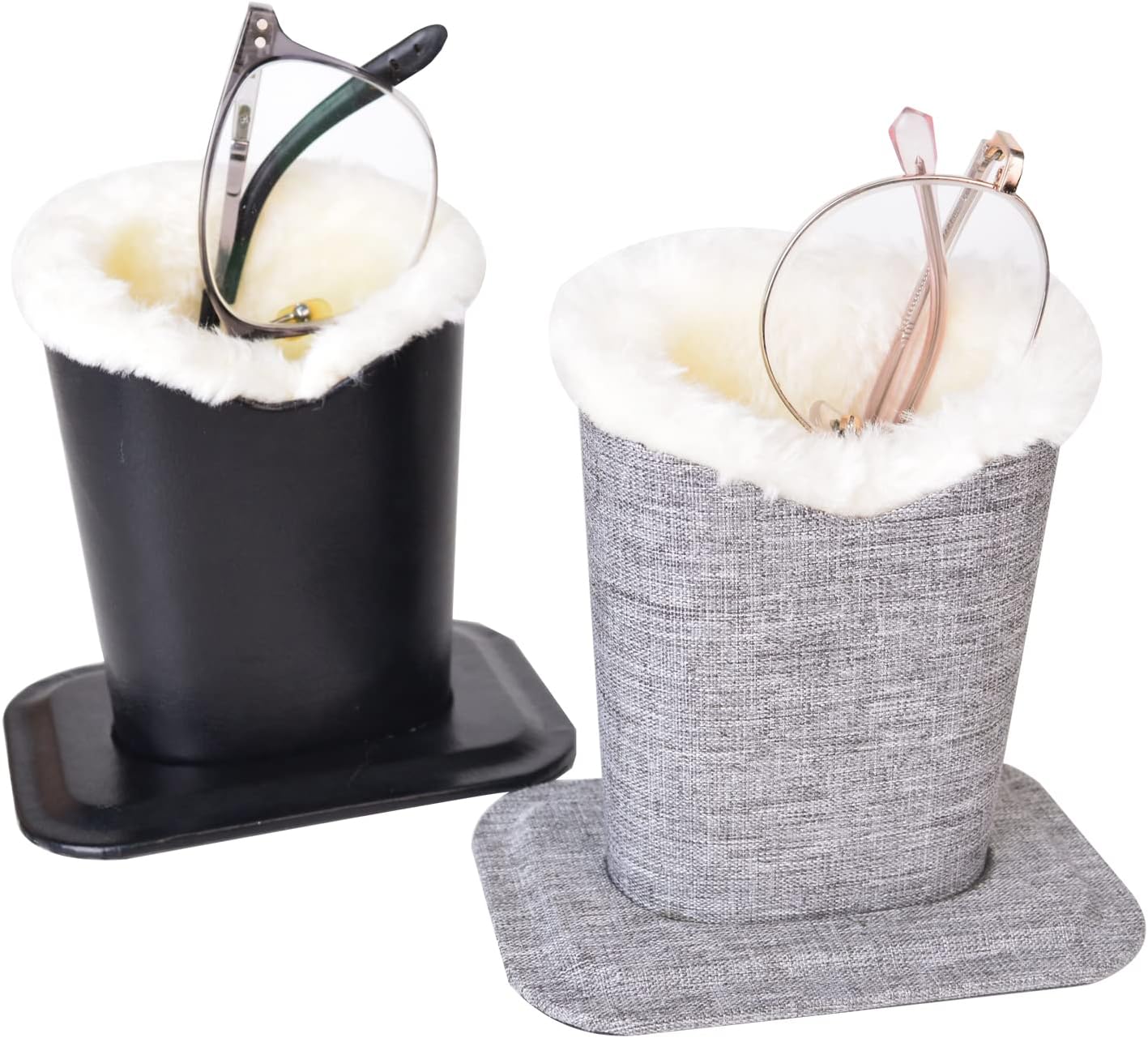 Baitaihem Pack of 2 Plush Lined Eyeglasses Holder Stand Protective Glasses Case For Desks Or Nightstands