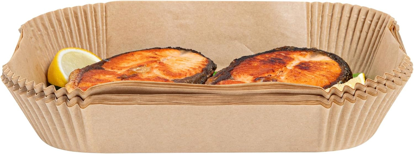 Restaurantware-Pastry Tek 8.1 x 5.5 x 1.8 Inch Air Fryer Liners, 100 Rectangle Air Fryer Baskets - No-Stick Silicone Coating, Unbleached, Food-Grade Paper Liners, For Steamer, Microwave, Oven