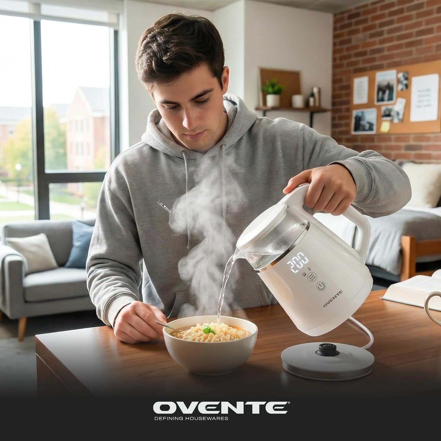 OVENTE 1L Electric Kettle with Temperature Control, 1500W, Black KD95B | Water Boiler With Digital Display, 5Hr Keep Warm, Auto Shut-Off, Double-Wall Cool-Touch Exterior, BPA-Free Borosilicate Glass