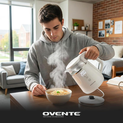 OVENTE 1L Electric Kettle with Temperature Control, 1500W, Black KD95B | Water Boiler With Digital Display, 5Hr Keep Warm, Auto Shut-Off, Double-Wall Cool-Touch Exterior, BPA-Free Borosilicate Glass