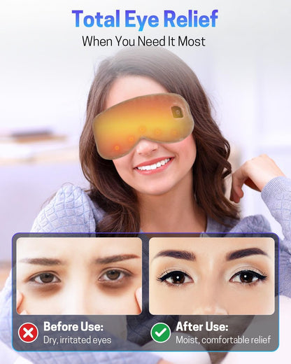 Heated Eye Mask for Dry Eyes, Stye Relief and Improved Sleep - Cordless Rechargeable Warm Compress with Graphene Heating, 3 Temp Settings, Auto Shut-Off, Washable Sleep Mask for Travel