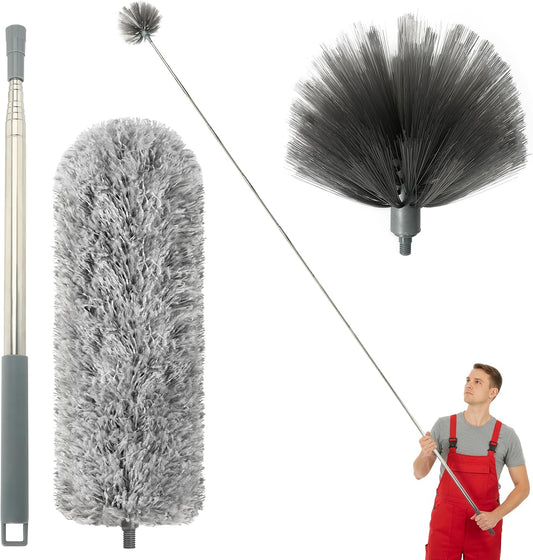 Retractable Gap Dust Cleaner Cleaning Tools with 2 Microfiber Dusting Cloths Long Handle 60inches Washable and Retractable Duster Brush for Cleaning Under Appliances Furniture Couch Fridge