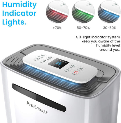 Pro Breeze Electric Mini Dehumidifier, 2200 Cubic Feet (250 sq ft), Compact and Portable for High Humidity in Home, Kitchen, Bedroom, Basement, Caravan, Office, Garage
