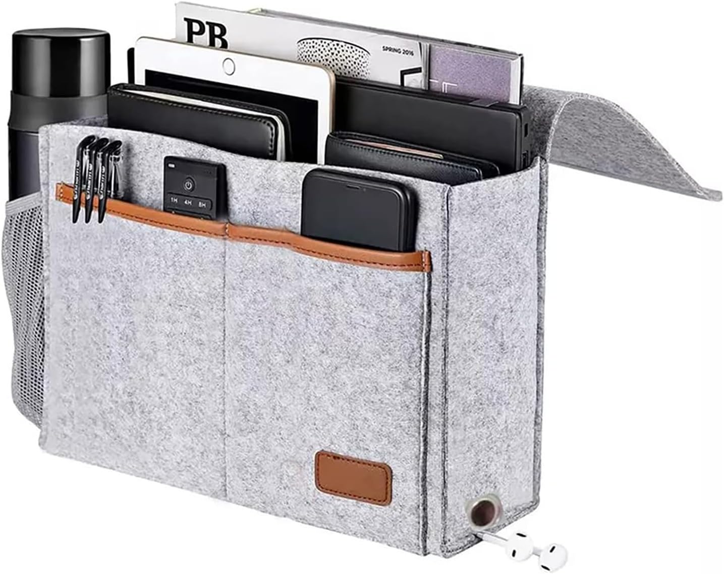 Bedside Caddy, Felt Bedside Storage Organizer, Hanging Storage Bag, Chair Organizer Caddy, Remote, Magazine, Drink Bottle Holder for Hospital, Dorm Bed, Baby Stuff, Office (Light Grey Small)