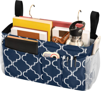 Bedside Caddy Hanging Bunk Bed Caddy Bed Organizer Hanging Pocket with 2 Hooks Bedside Storage Organizer Pocket Bag Holder Checkered Light Green - Colors B