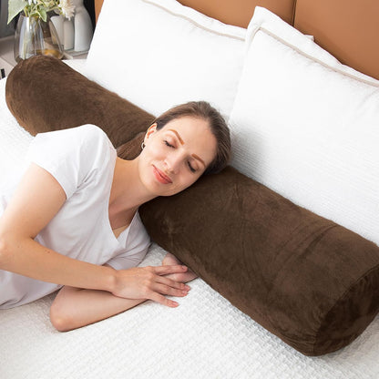 1 MIDDLE ONE Body Pillow for Adults, Bolster Pillow with Removable Velvet Cover, Long Round Cervical Roll Pillow, 35 x 7.87 Inches, Blue