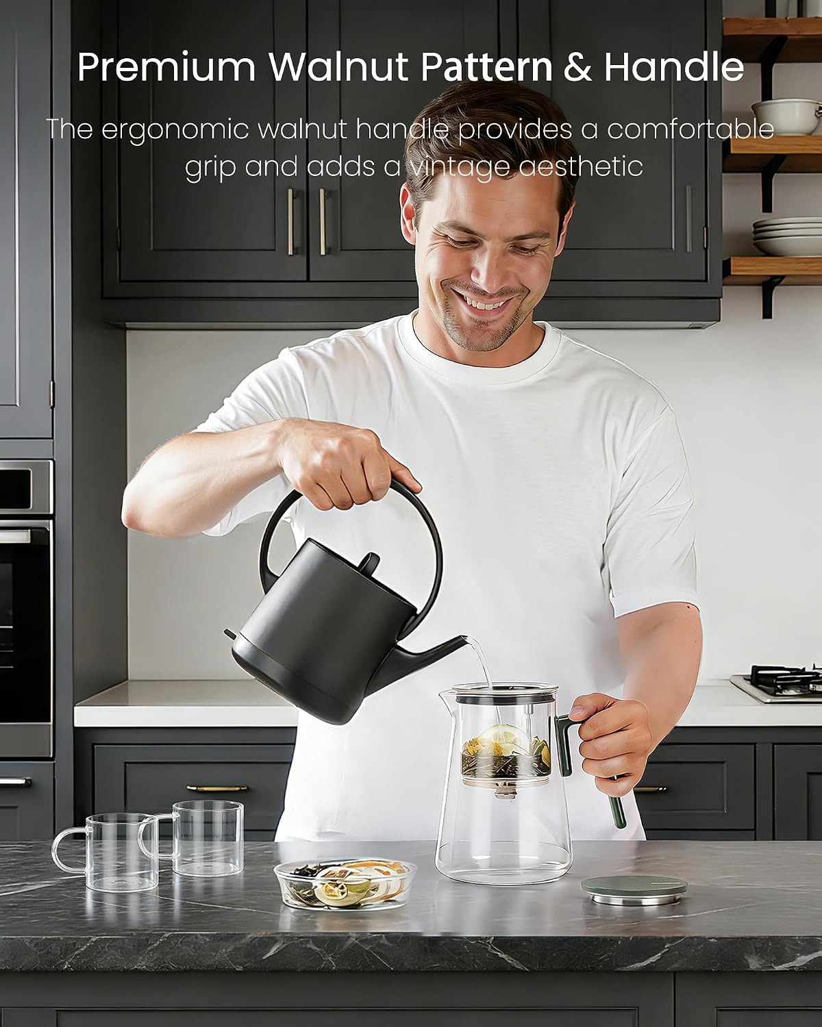 ZENS Magnetic Glass Infuser Teapot for Loose Tea, 27oz Walnut Wood Handle | Magic Teapot with Infuser, Echanted Tea Maker, Mess-Free Loose Leaf Tea Diffusers for Tea lover Gifts