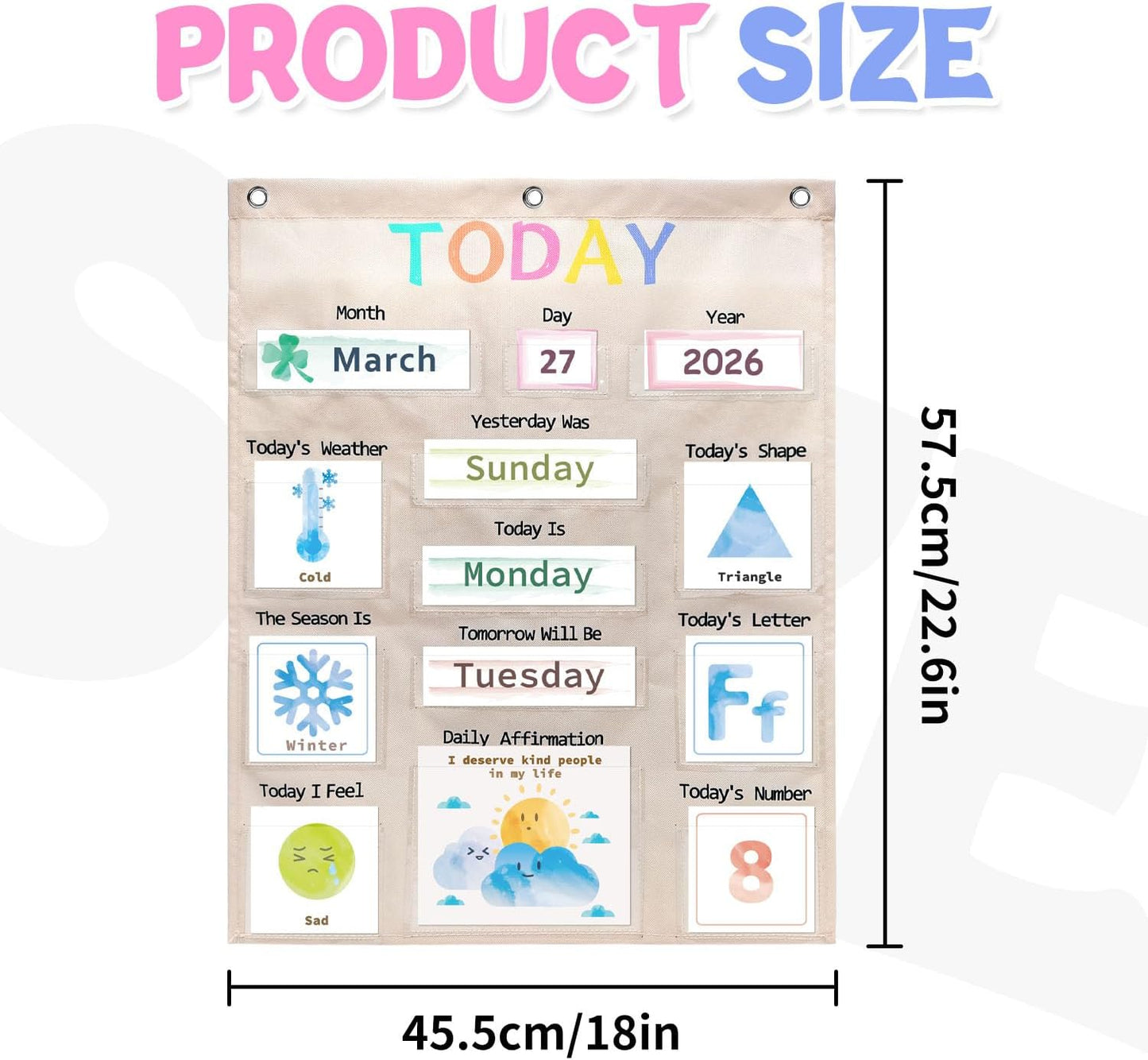 Daily Morning Board Circle Time Calendar Weather Seasons Positive Affirmations Letter Shape Number of the Day Pocket Chart,Toddler Preschool Calendar,Homeschool Morning Work Activity, Pastel Design
