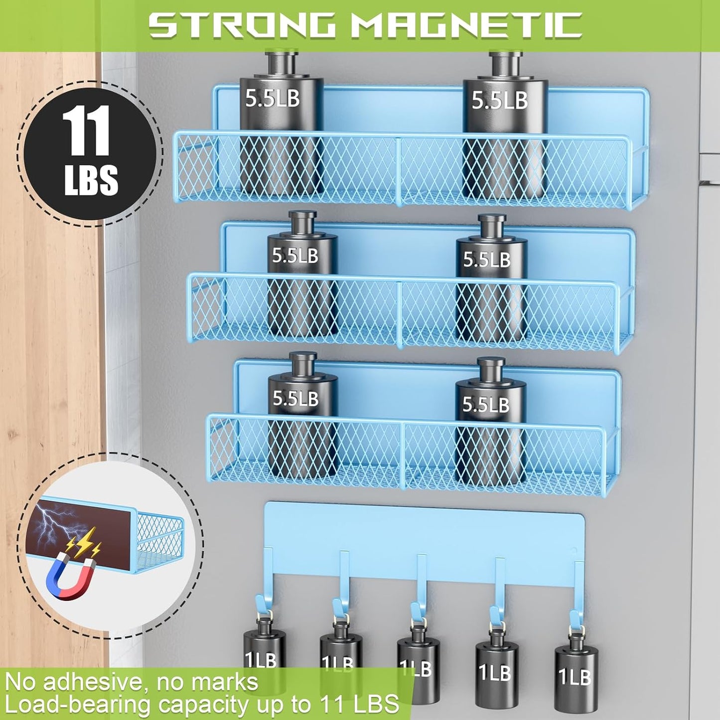 4 Pack Magnetic Shelves for Washing Machine, Heavy-Duty Magnetic Laundry Organizer with Hooks, Washing Machine Shelf for Refrigerator, Metal Storage Baskets, Closet & Laundry Room Organization(Black)