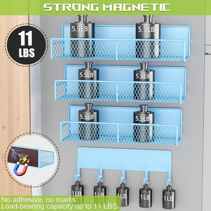 4 Pack Magnetic Shelves for Washing Machine, Heavy-Duty Magnetic Laundry Organizer with Hooks, Washing Machine Shelf for Refrigerator, Metal Storage Baskets, Closet & Laundry Room Organization(Black)
