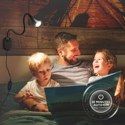 LiFMIRA Wall-Mounted LED Bedside Reading Light with USB Charging Port, 10-Level Dimmable & Adjustable 5 Color, Plug-in Adhesive Night Lamp for Books in Bed, Eye-Caring Bedroom Lighting (White)