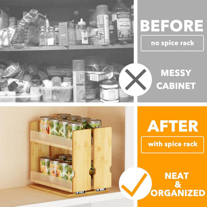 SpaceAid Bamboo Pull Out Spice Rack Organizer for Cabinet, Heavy Duty Slide Out Seasoning Kitchen Pantry Sliding Vertical Organization, 7.6" Wide, 3 Drawers(2" Wide), 2-Tier, Natural