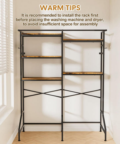 Homde Over The Washer and Dryer Storage Shelf: 5-Tier Heavy Duty | Laundry Room Organizer Standing Shelf with Hanger Rod & Anti-Tip - Space Saving Rust Proof Shelving for Bathroom Balcony