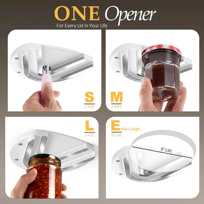 Mount-on Cabinet Jar Opener for Weak Hands,Seniors with Arthritis,Double U Shaped Grooves Grip Bottle Opener for Any Size Lid,304 Stainless Steel One-Handed Can Opener Tool for Home Assistance,Blue