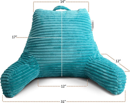 Hearth & Harbor Reading Pillow for Bed Adult – Back Pillow for Sitting in Bed, Standard Bed Pillows for Sitting Up in Bed, Foam Bed Chair Pillow, Stone Blue Bed Rest Pillow
