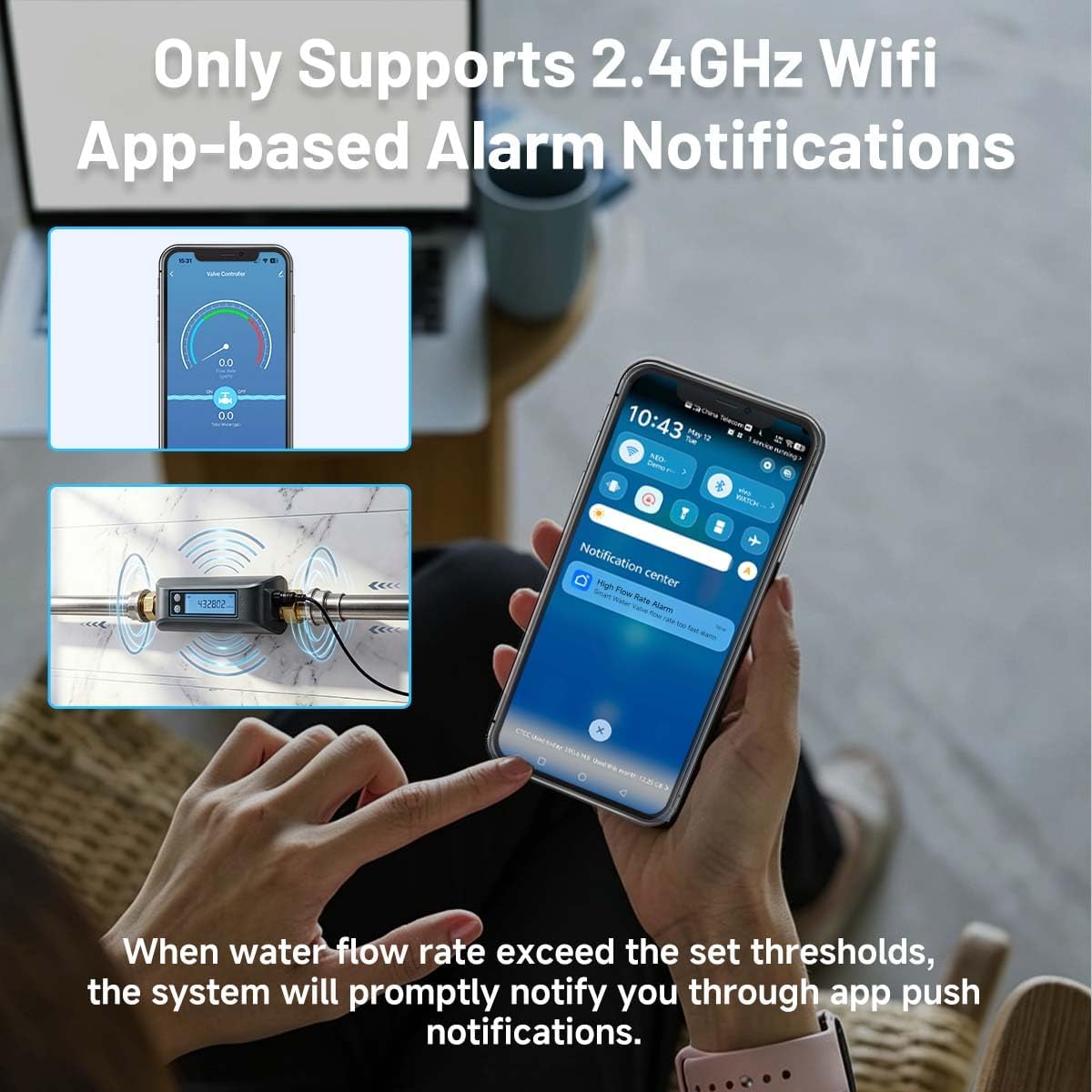 Water Leak Detector Kit for Home, GreenVation 3 Smart WiFi Water Sensor Alarm with App Alerts, 1 Base Station with 100dB Adjustable Alarm, RF 300m/984ft for Basement, Bathroom, Laundry