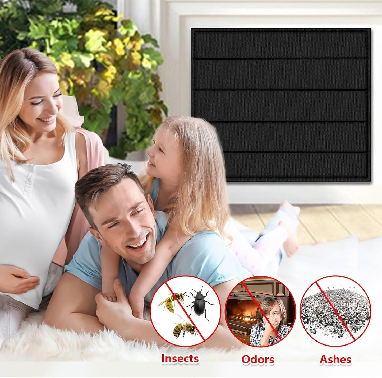 Magnetic Fireplace Cover 39"x32" Fireplace Draft Stopper Blocker Indoor | Fire Place Cover with Built-in 12 Strong Magnet for Iron Fireplace Frame Fireplace Screen
