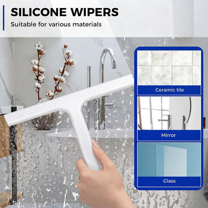 wlich 10" Shower Squeegee, Silicone Shower Wiper for Glass Doors, Black | One-Piece No-Drill Design, Flexible Silicone Squeegee for Window Cleaning, Streak-Free Cleaning Bathroom, Easy Installation