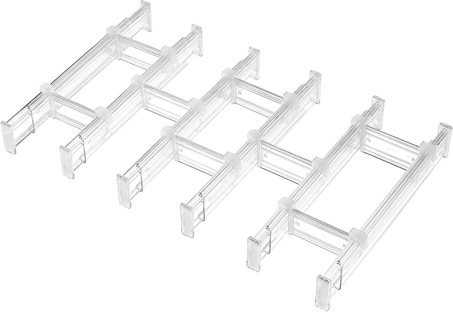 Vtopmart 2.36" Drawer Dividers with Expandable Inserts, 12.8"-22.3", 8 Pack | Adjustable Kitchen Drawer Organizer, Clear Organizer Separator for Flatware, Utensil, Cutlery, 8 Dividers with 14 Inserts