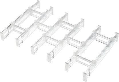 Vtopmart 2.36" Drawer Dividers with Expandable Inserts, 12.8"-22.3", 8 Pack | Adjustable Kitchen Drawer Organizer, Clear Organizer Separator for Flatware, Utensil, Cutlery, 8 Dividers with 14 Inserts