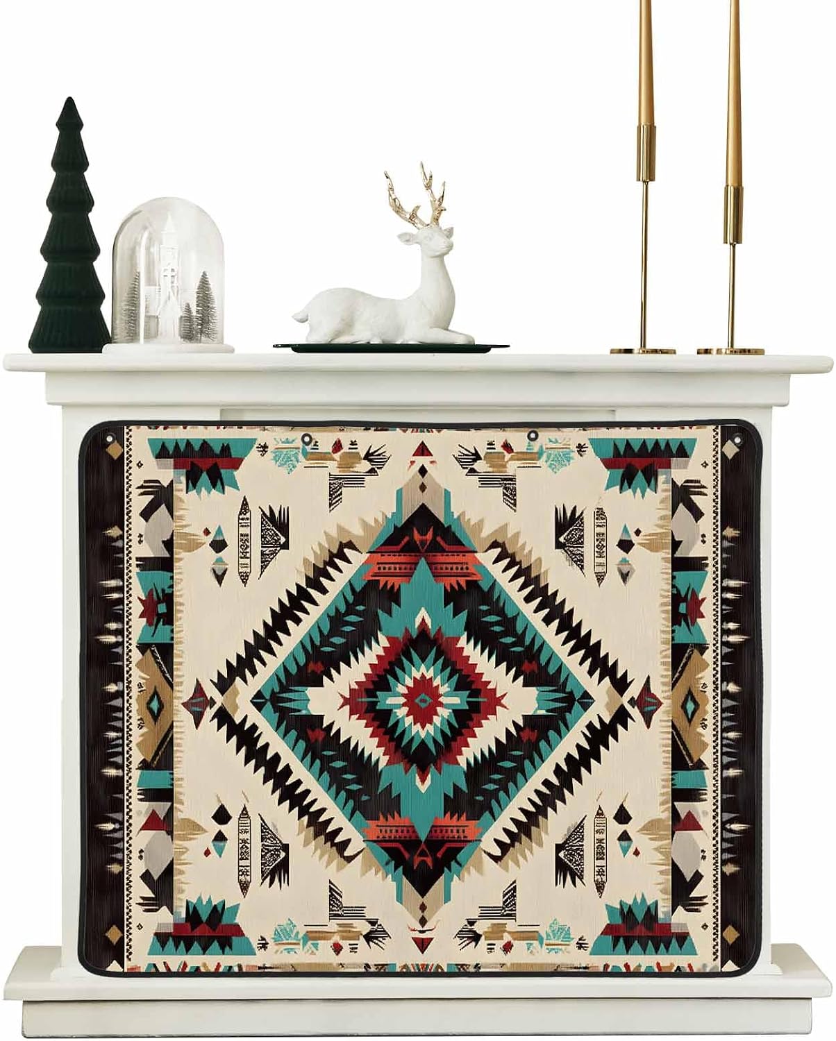 Western Aztec Magnetic Fireplace Cover Decorative Indoor For Brick Fireplace, Rustic Tribal Southwestern Boho Ethnic Insulation Fireplace Blocker Blanket Draft Stop Hot Heat Save Energy, 36"Wx27"H
