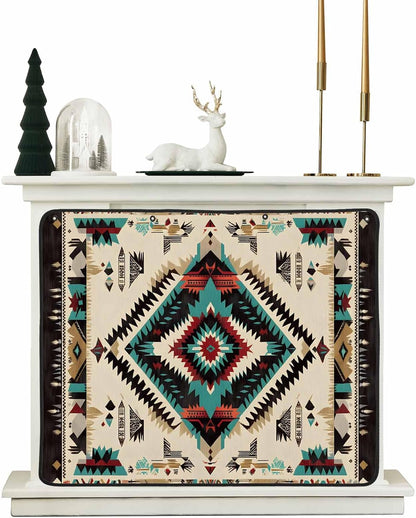 Western Aztec Magnetic Fireplace Cover Decorative Indoor For Brick Fireplace, Rustic Tribal Southwestern Boho Ethnic Insulation Fireplace Blocker Blanket Draft Stop Hot Heat Save Energy, 36"Wx27"H