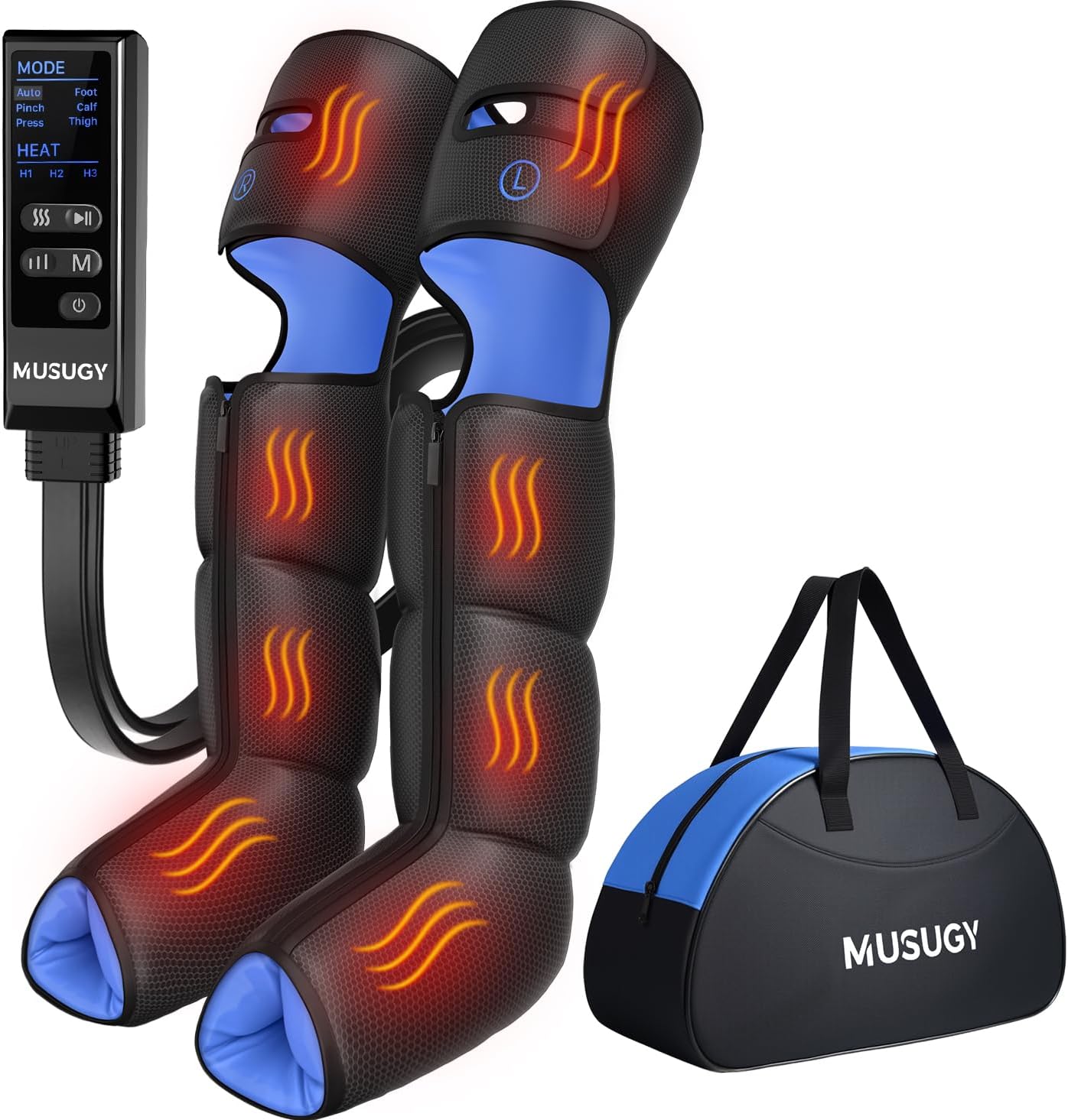 Leg Compression Massager with Heat for Circulation and Pain Relief | Sequential Full Leg Air Compression Boots, Recovery System, 6 Mode, 9 Intensity, 3 Heat, Plug-in Use, Mom, Dad, Athletes, Gym