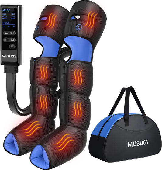 Leg Compression Massager with Heat for Circulation and Pain Relief | Sequential Full Leg Air Compression Boots, Recovery System, 6 Mode, 9 Intensity, 3 Heat, Plug-in Use, Mom, Dad, Athletes, Gym