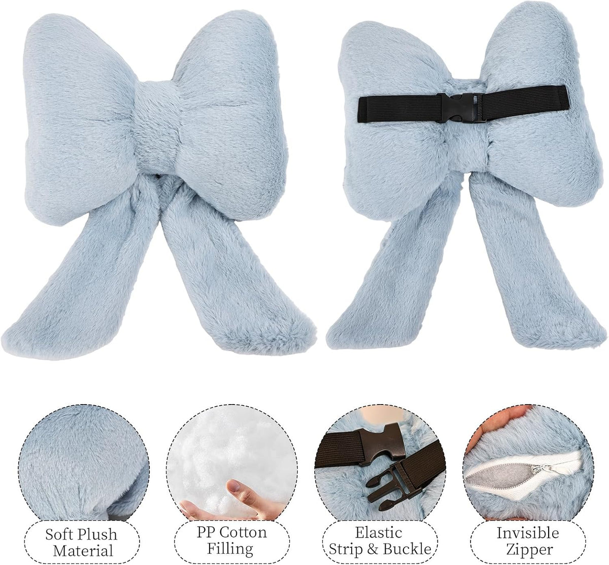 2 Pack Bow Car Headrest Pillows Plush Car Neck Pillows for Travel Driving Office Chair Head Support Cushions, Also Cute Car Decor Accessories (Black)