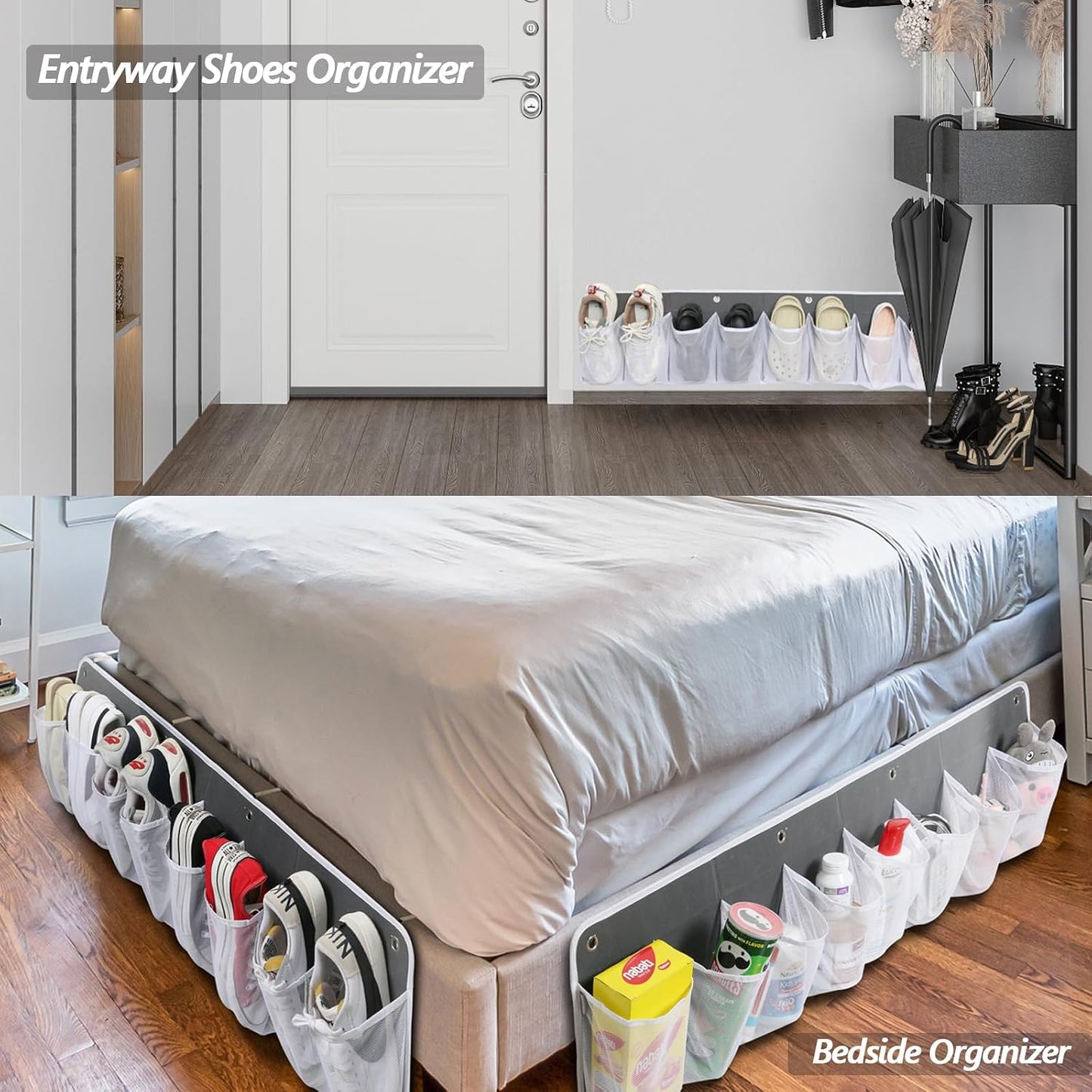 RV Shoe Storage for Bedside - 16 Extra Large Pocket Entryway Shoes Rack | Wall Mounted Bed Hanging Pocket Organizer, Bedside Caddy for Shoes and Tool Accessories, RV & Camper Essentials 2 Pack