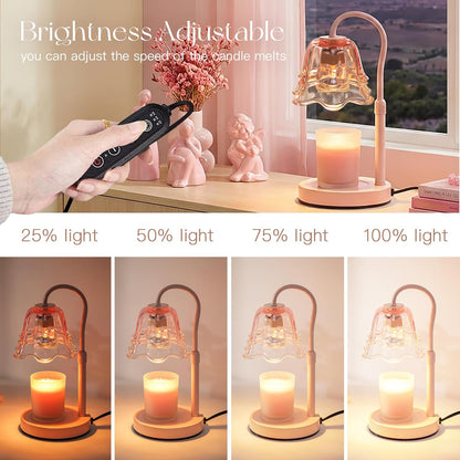 Candeldo Candle Warmer Lamp with Timer, Gold Flower Glass Shade
