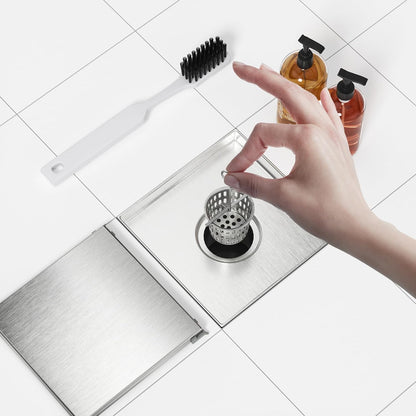Neodrain 4" Brushed Square Shower Drain with Removable Tile Insert Grate | 304 Stainless Steel Tile Square Drain, Hidden Drain,Easy to Clean, Waterproof & Sturdy Shower Drain, CUPC Certified
