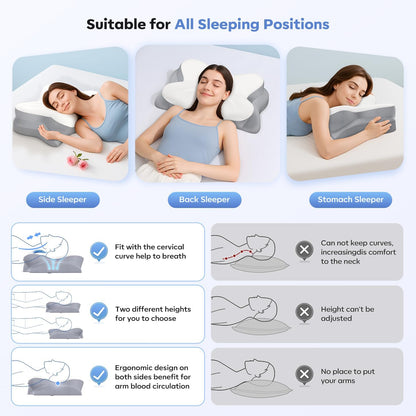 Ultra Comfort Ergonomic Cervical Pillow, Supportive Memory Foam Neck Pillow, Adjustable Height, Breathable Cover, for All Sleepers, No Odor