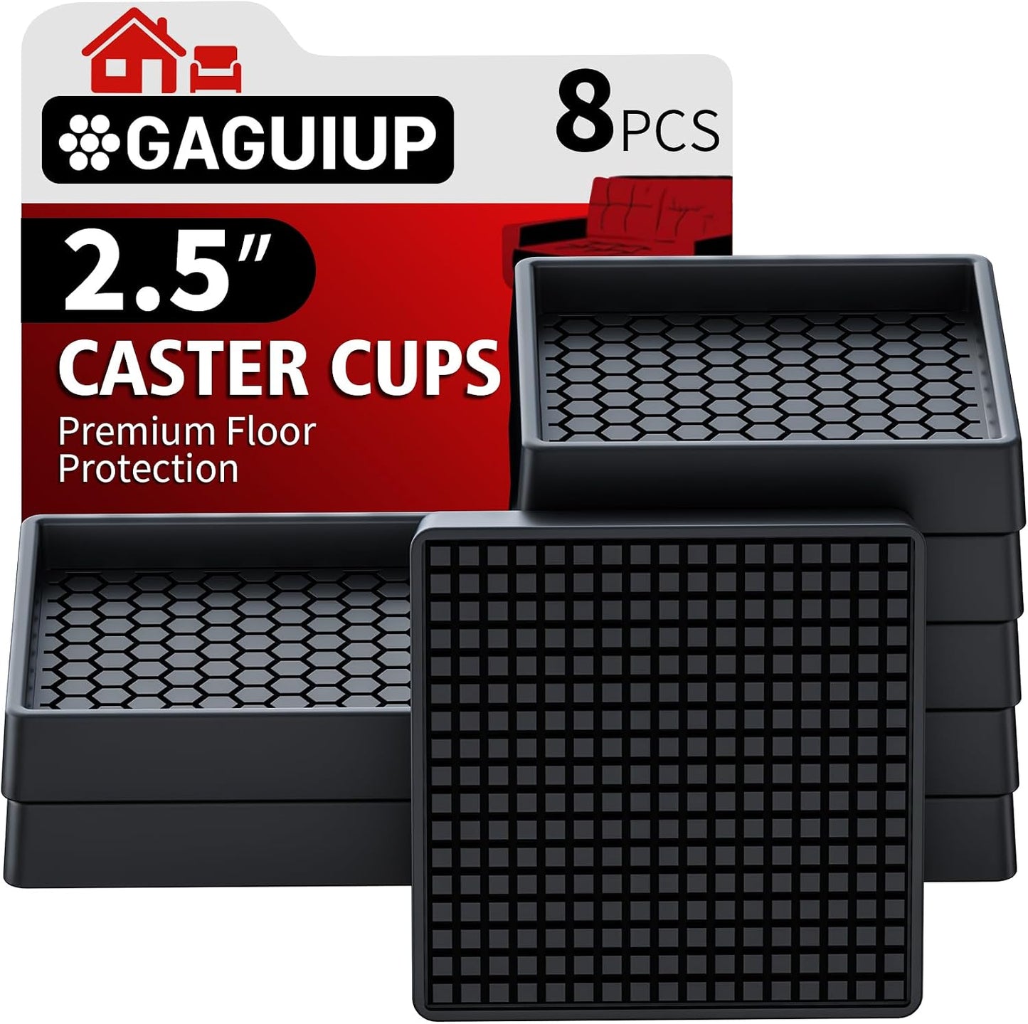 Non Slip Furniture Pads for Hardwood Floors - 12PCS 2" Caster Cups, Round | Furniture Stoppers to Prevent Sliding, Anti Slip Furniture Coasters Cup, Floor Protectors for Furniture Bed Couch Chair,Black