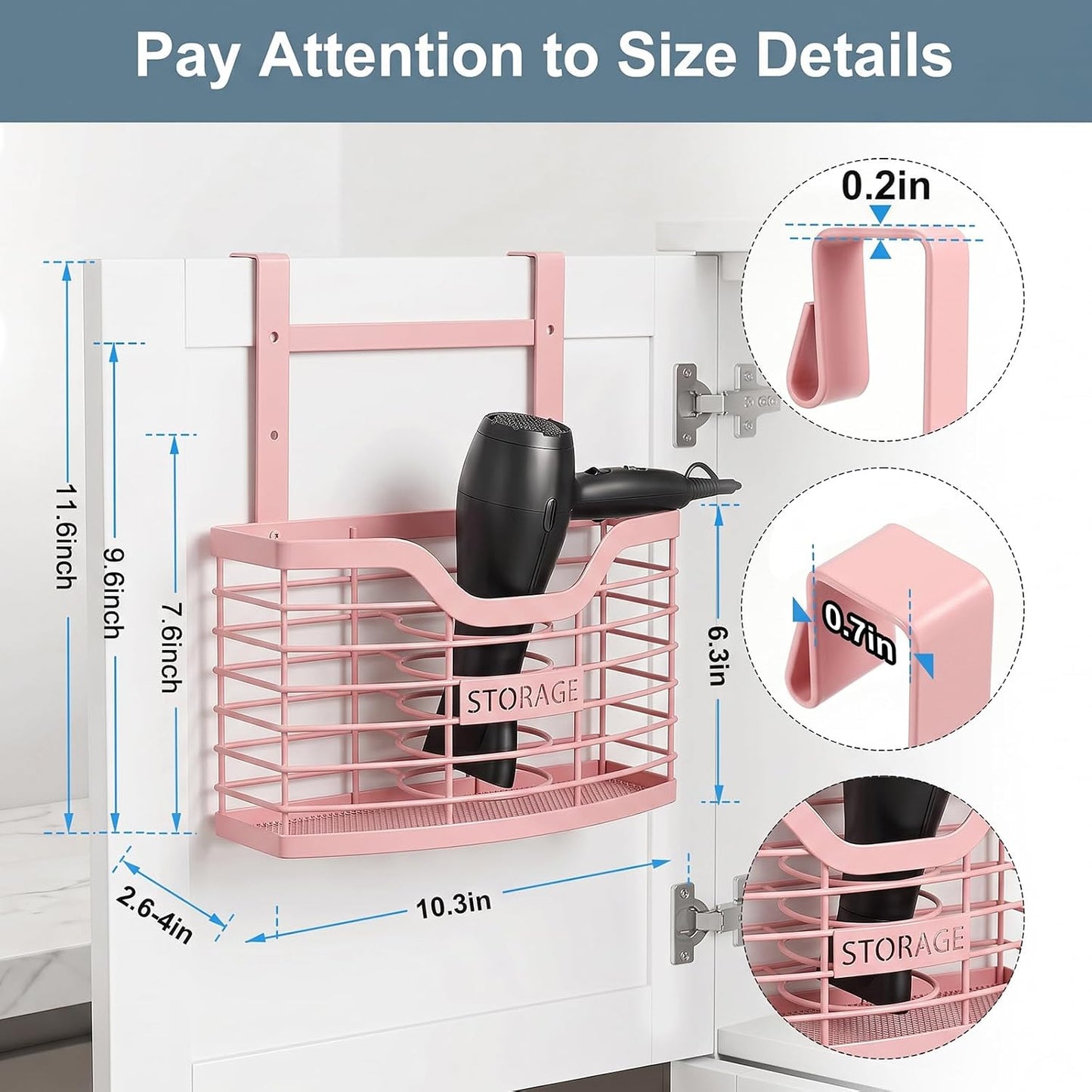 Hair Tool Organizer, Hair Dryer Holder for Bathroom Vanity Counter Cabinet | Dresser Blow Dryer Holder, No Drilling Wall Mount Storage Basket for Blow Dryers, Shaver, Comb, Curling Iron, Straightener