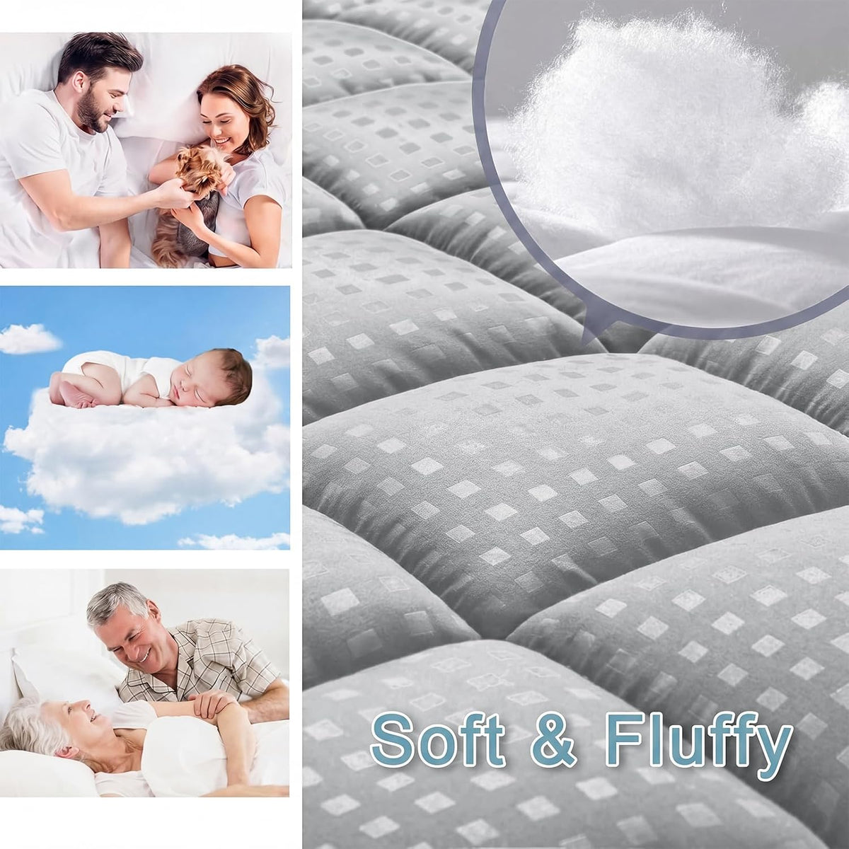 HYLEORY Queen Mattress Pad Quilted Fitted Mattress Protector Cooling Pillow Top Mattress Cover Breathable Fluffy Soft Mattress Topper with 8-21" Deep Pocket, Dark Grey