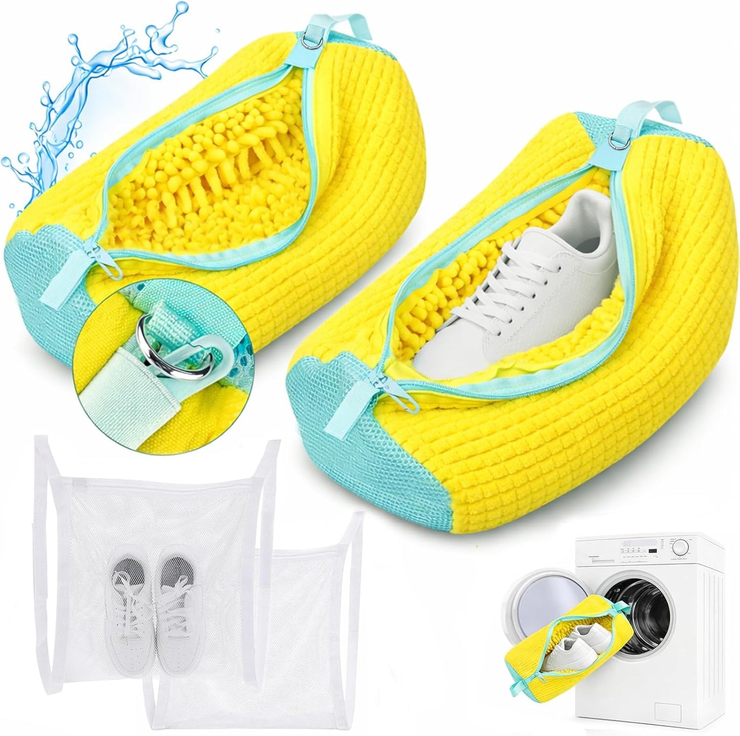 Shoe Washing Machine Bag, Shoe Laundry Bag for Washer and Dryer | 2 Pack Shoe Cleaning Bag for Sneakers & Tennis Shoes, XXL Size, Shoe Protection, Dry Bags, Zipper Hook, Travel & Dorm Storage